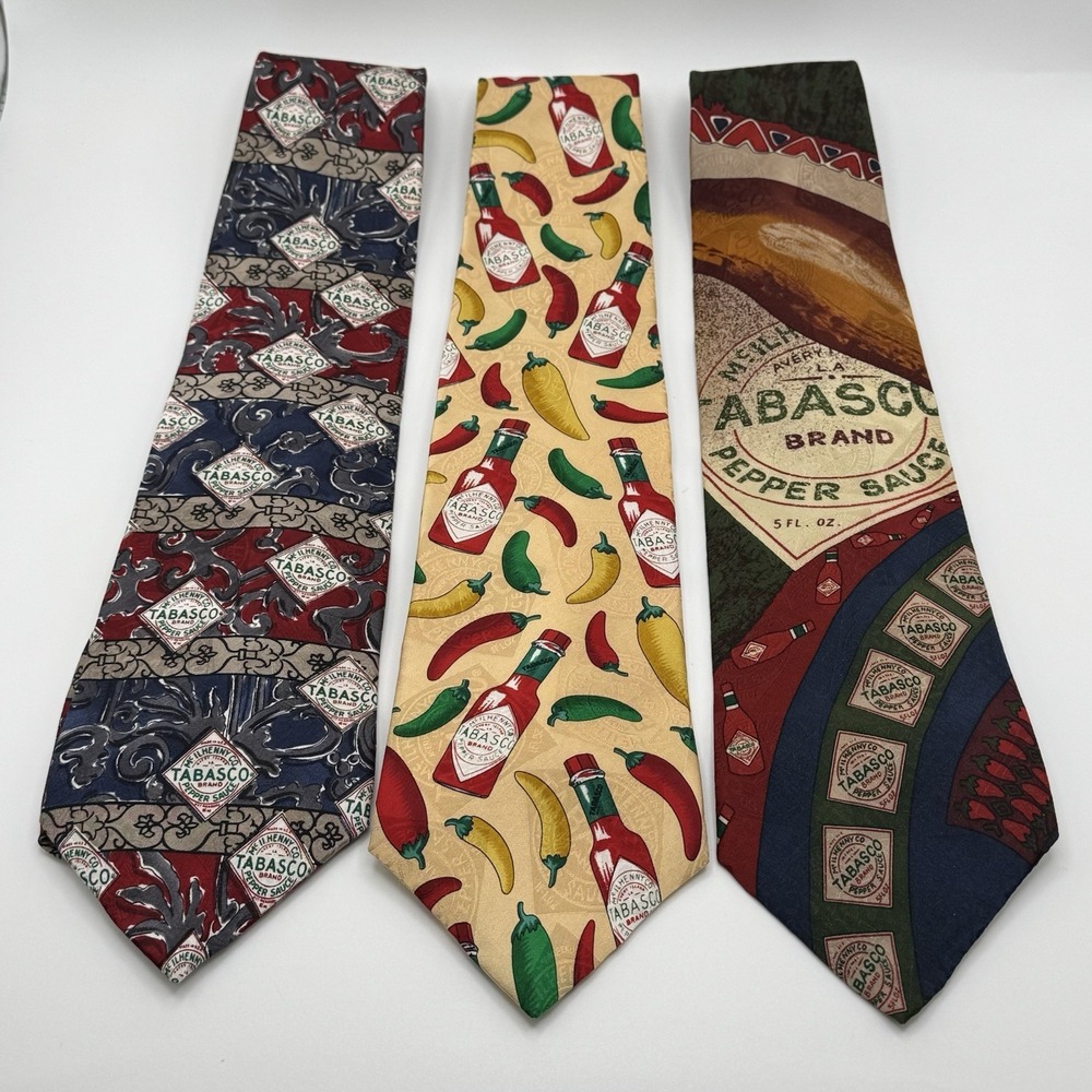 Vintage Tabasco Necktie Lot 3 Novelty Silk Pepper Sauce Logo Men's Tie Set‎